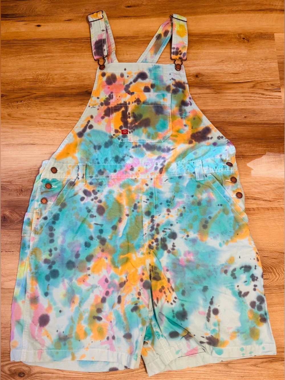 Dickies Women’s Tie Dye Short Overalls Bib Shorts Cotton L/G